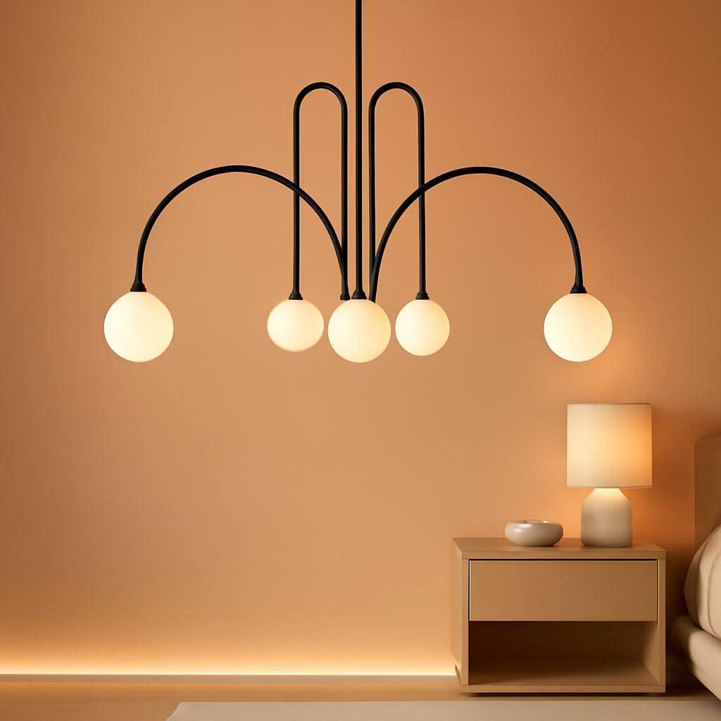 Contemporary Black Six Light Sputnik Ceiling Chandelier
