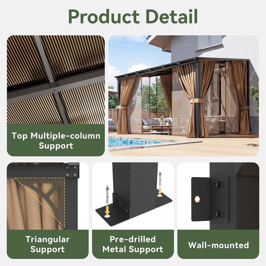 10x12 Chestnut Gazebo Mosquito Netting Outdoor Backyard