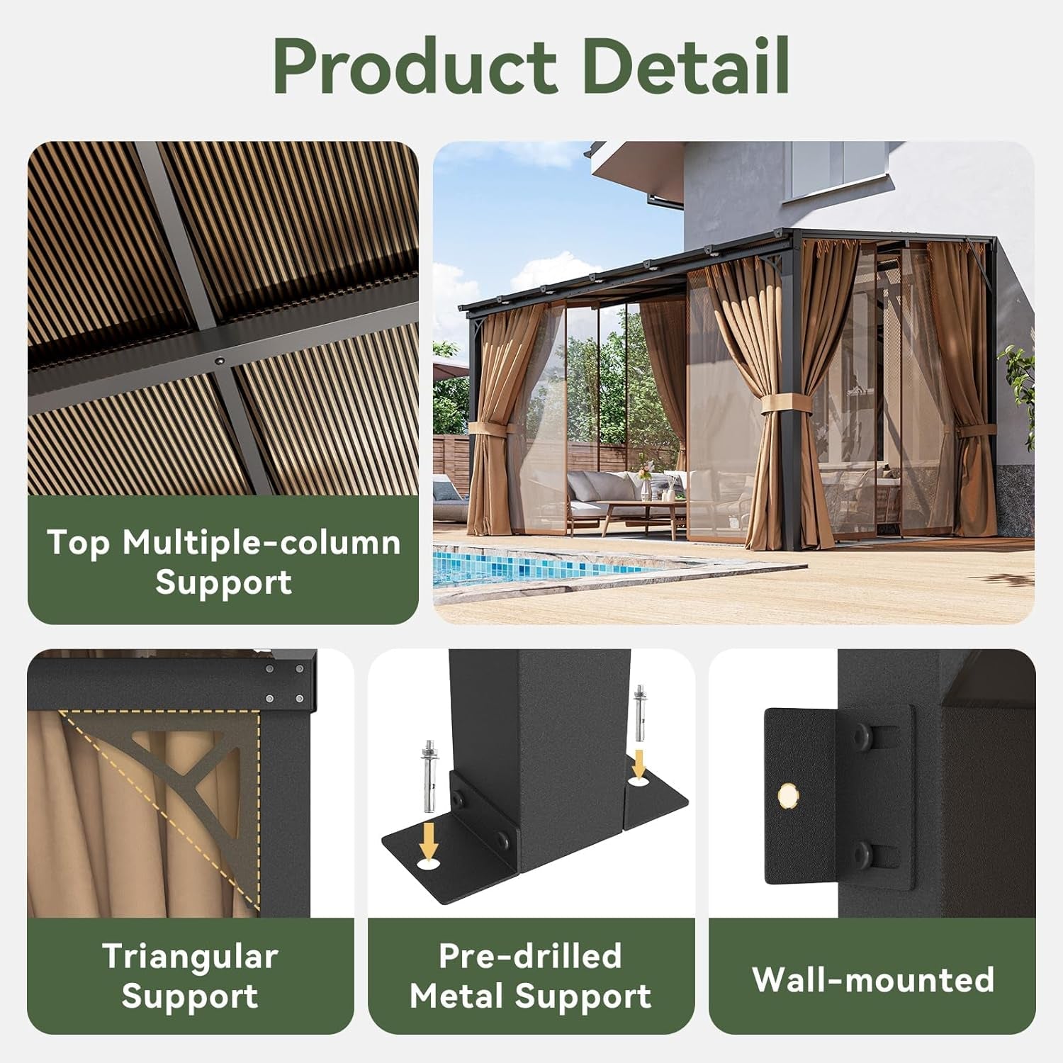 10x12 Chestnut Gazebo Mosquito Netting Outdoor Backyard
