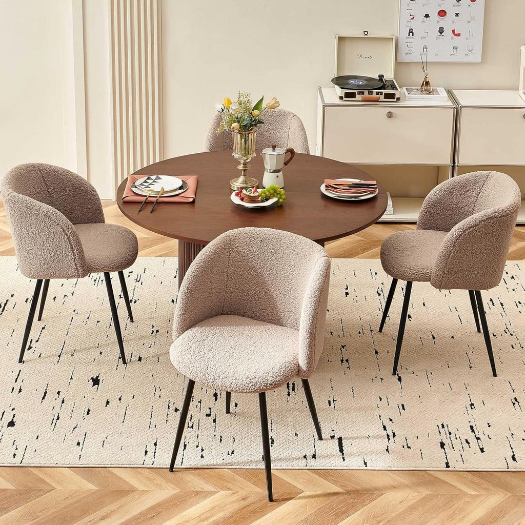 Forty Seven Inch Round Dining Table Set Walnut Finish Woodgrain Chairs
