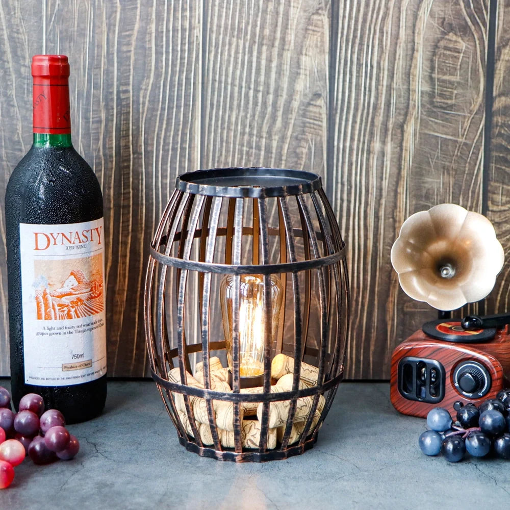 8"H Cordless Metal Wine Barrel Lamp(Black Brushed Gold)