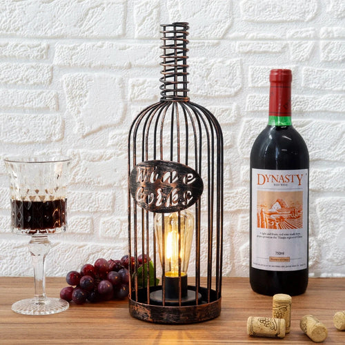 13.5”H Cordless Metal Wine Cork Holder Lamp