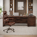62.2" L-Shaped Executive Desk Set with File Cabinet & Ergonomic High-Back Chair, Brown/Black
