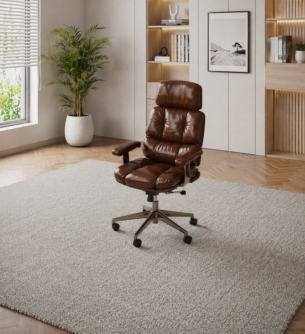 62.2" L-Shaped Executive Desk Set with File Cabinet & Ergonomic High-Back Chair, Brown/Black