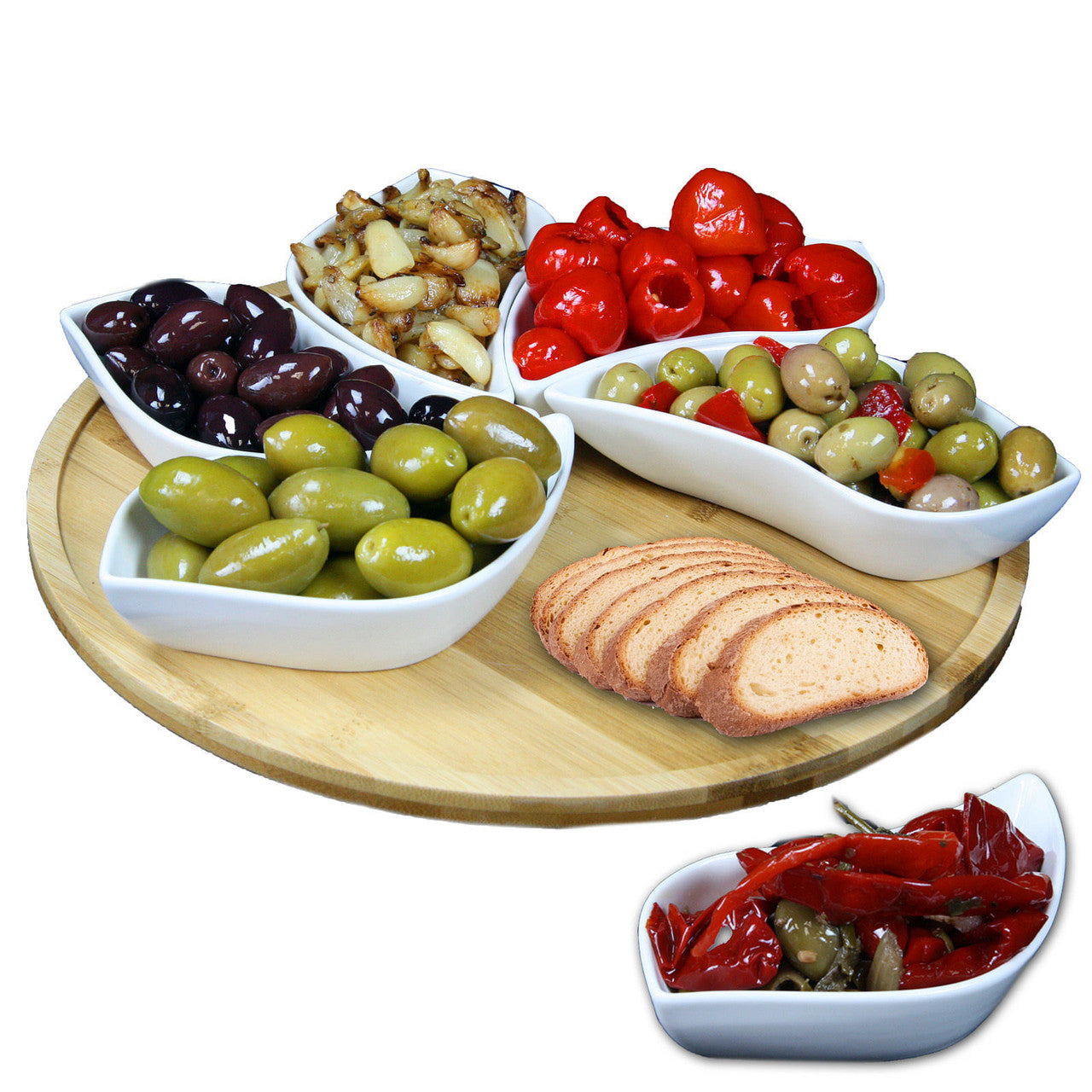 Elama Signature Modern 13.5 Inch 7pc Lazy Susan Appetizer and Condiment Server Set with 6 Unique De
