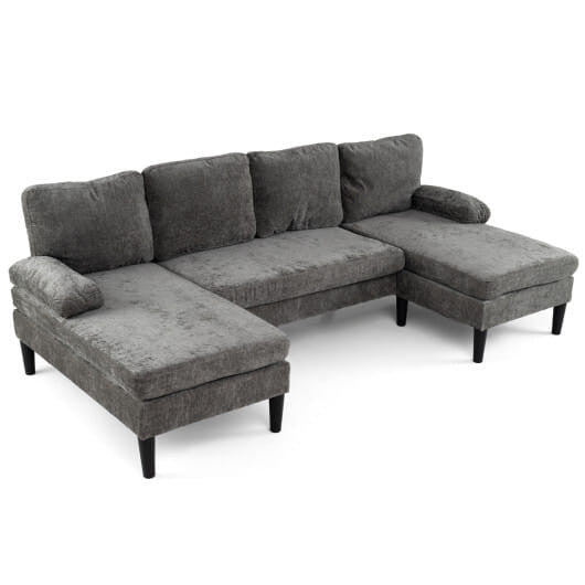U-shaped Sectional Couch with Double Chaise for Living Room-Beige