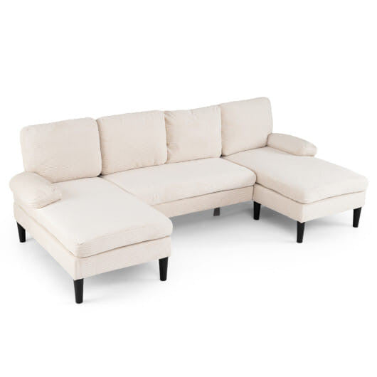 U-shaped Sectional Couch with Double Chaise for Living Room-Beige