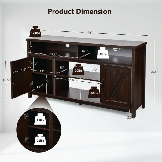 59 Inch TV Stand Media Center Console Cabinet with Barn Door for TV's 65 Inch-Black