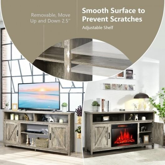 59 Inch TV Stand Media Center Console Cabinet with Barn Door for TV's 65 Inch-Black