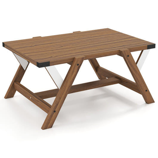 Farmhouse Center Table with Decorative Nailhead Accents for Living Room-Walnut