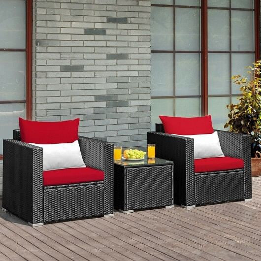 3 Pieces Patio Wicker Conversation Set? with Cushion-White