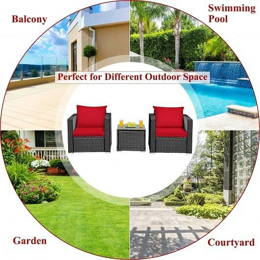 3 Pieces Patio Wicker Conversation Set? with Cushion-White
