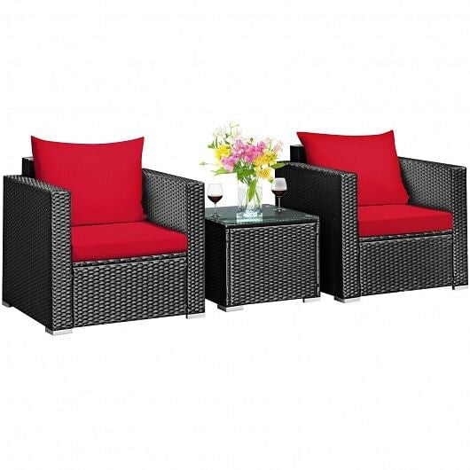 3 Pieces Patio Wicker Conversation Set? with Cushion-White