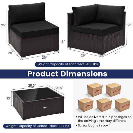 10 Piece Outdoor Wicker Conversation Set with Seat and Back Cushions-Navy