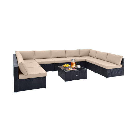 10 Piece Outdoor Wicker Conversation Set with Seat and Back Cushions-Navy