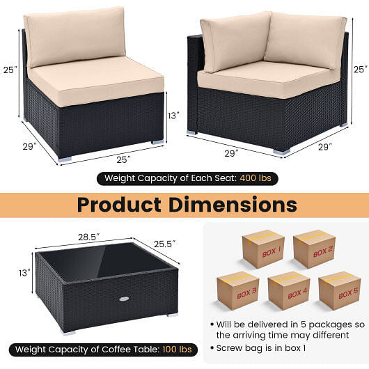10 Piece Outdoor Wicker Conversation Set with Seat and Back Cushions-Navy