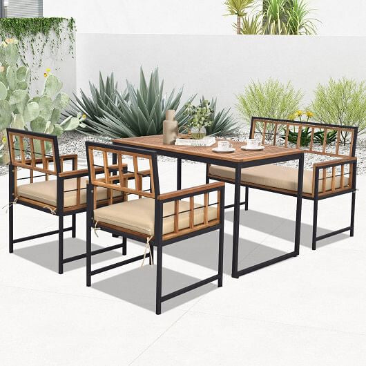 4 Pieces Acacia Wood Patio Dining Set with 1 Rectangular Table-Natural