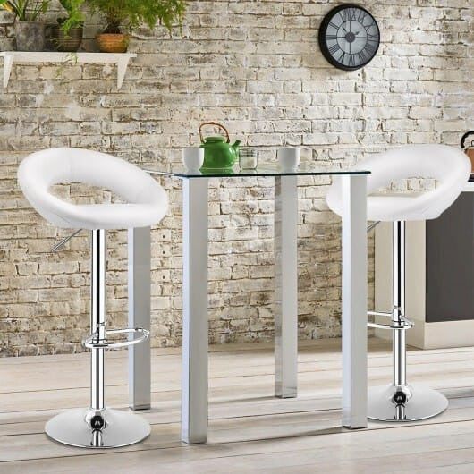 Height Adjustable Bar Stools Set of 2 with Hollow Back and Footrest-Black