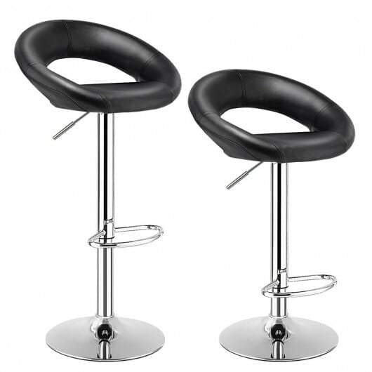 Height Adjustable Bar Stools Set of 2 with Hollow Back and Footrest-Black