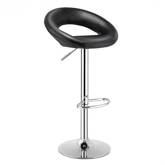 Height Adjustable Bar Stools Set of 2 with Hollow Back and Footrest-Black