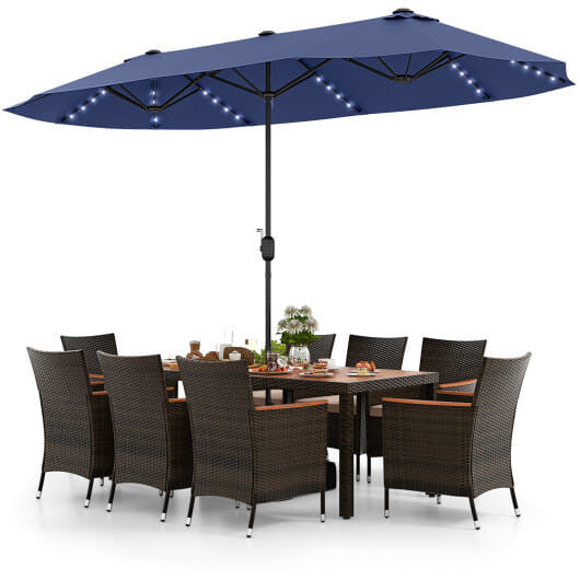 11 Pieces Patio Dining Set with 15 Feet Double-Sided Patio Umbrella and Base-Orange