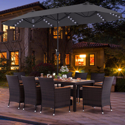 11 Pieces Patio Dining Set with 15 Feet Double-Sided Patio Umbrella and Base-Orange