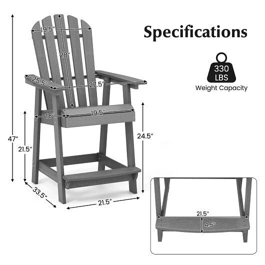 HDPE Patio Chair with Armrest and Footrest for Indoor Outdoor-Brown