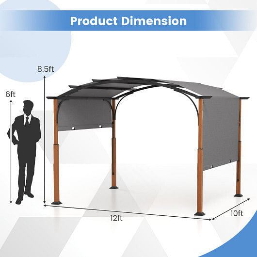 10 x 12 FT Outdoor Retractable Pergola with Retractable Canopy for Patio-Beige