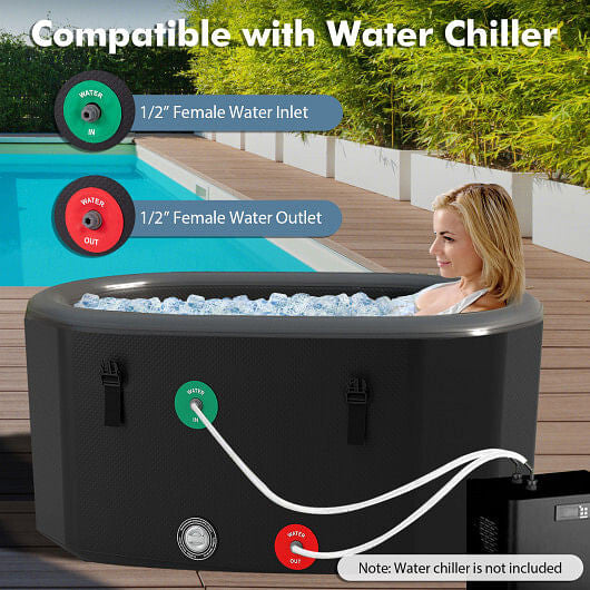 XL 129 Gal Oval Ice Bath Tub with Cover and Hand Pump for Athletes-Black