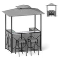 6.5 x 4 x 8 FT Grill Gazebo Set with 2 Bar Stools and Bar Table-Brown