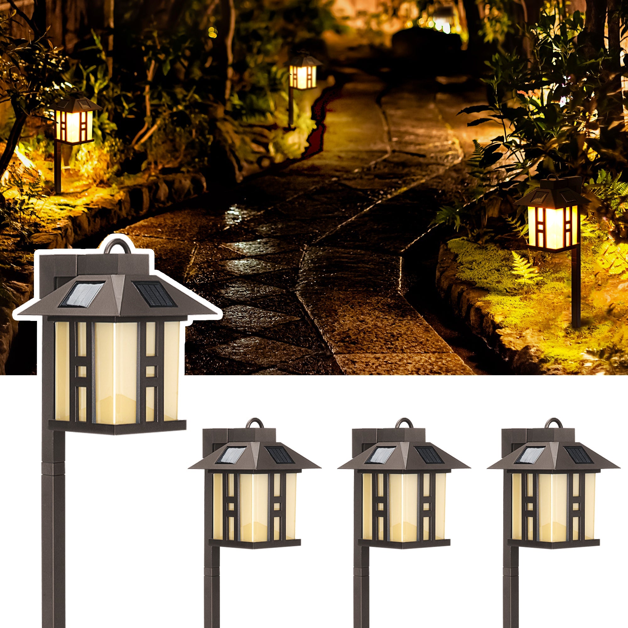 Gigalumi Solar Square Sconce Walkway Lights Set (4 Pack)