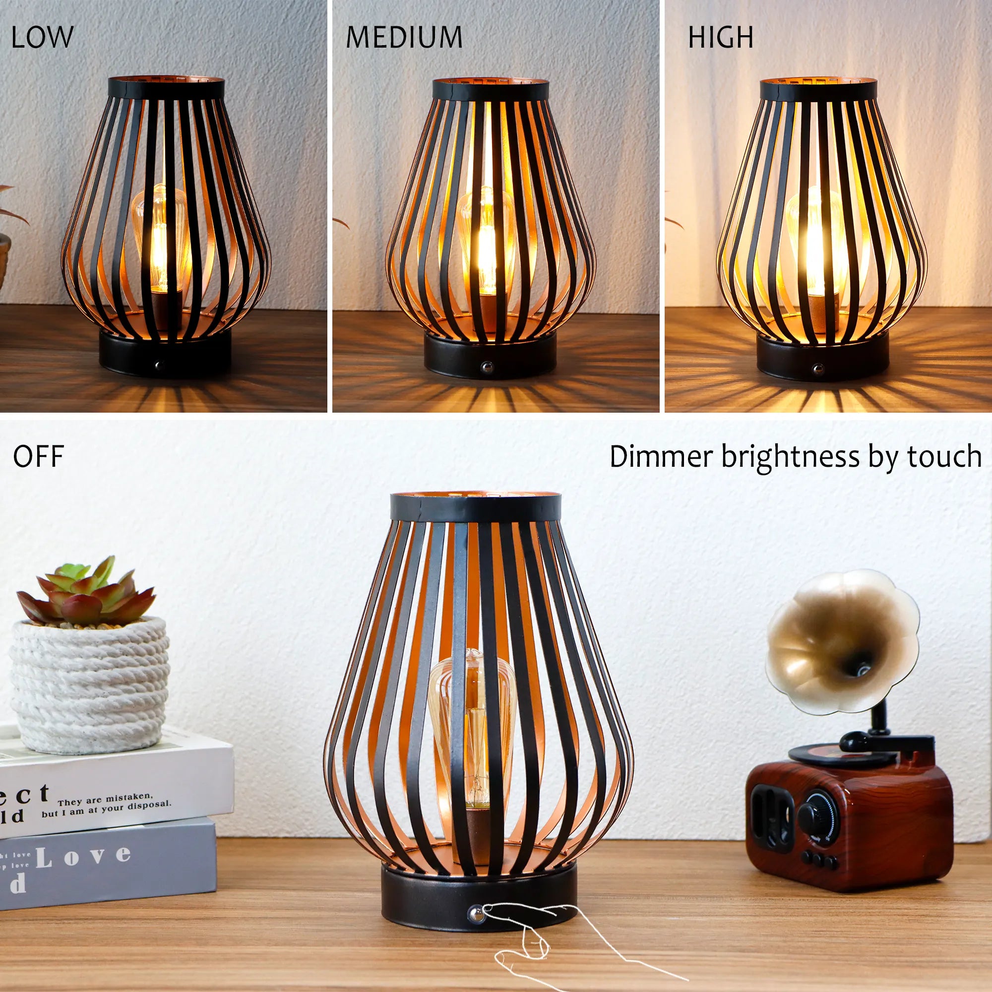 8.5''H Rechargeable Battery Powered Lamp with LED Edison Style Bulb