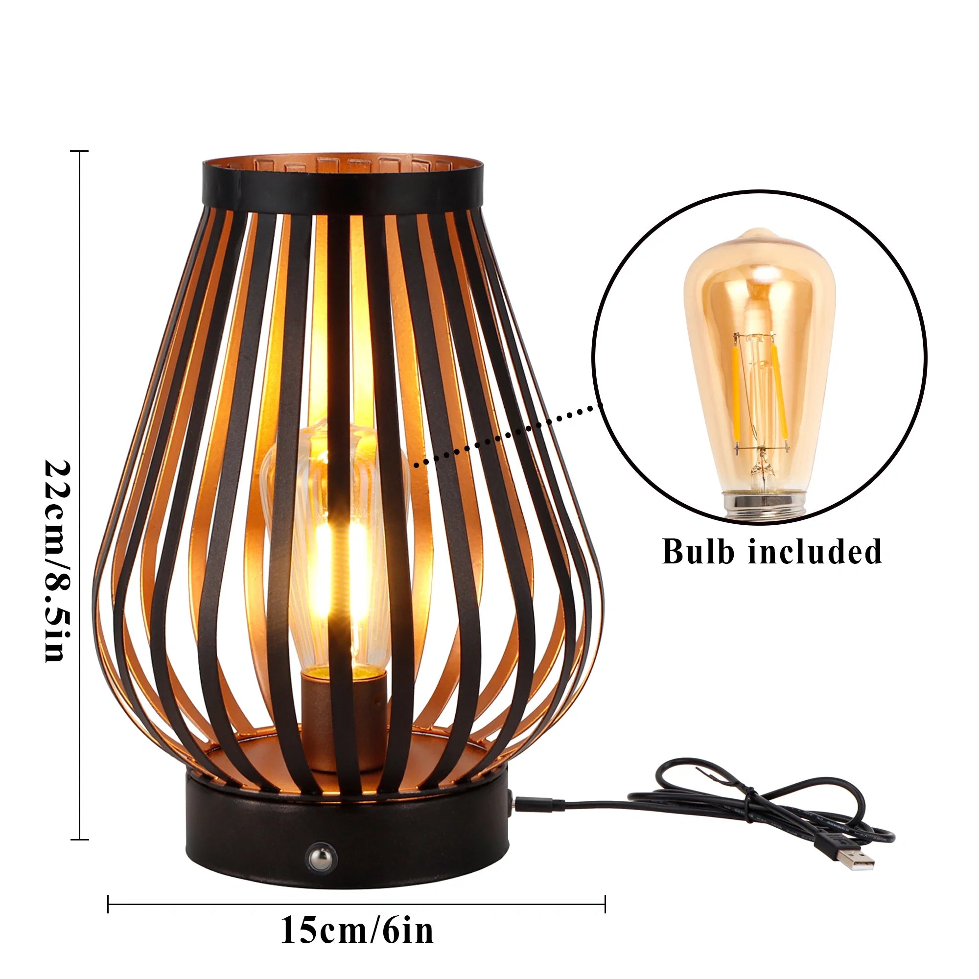 8.5''H Rechargeable Battery Powered Lamp with LED Edison Style Bulb