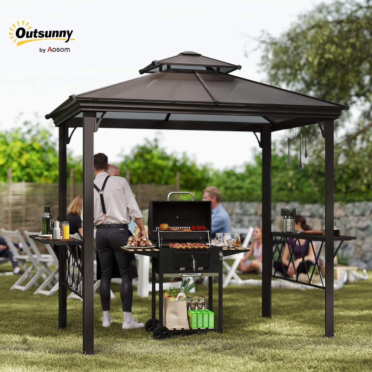 9x5 Ft Grill Gazebo Polycarbonate Roof Uvprotection