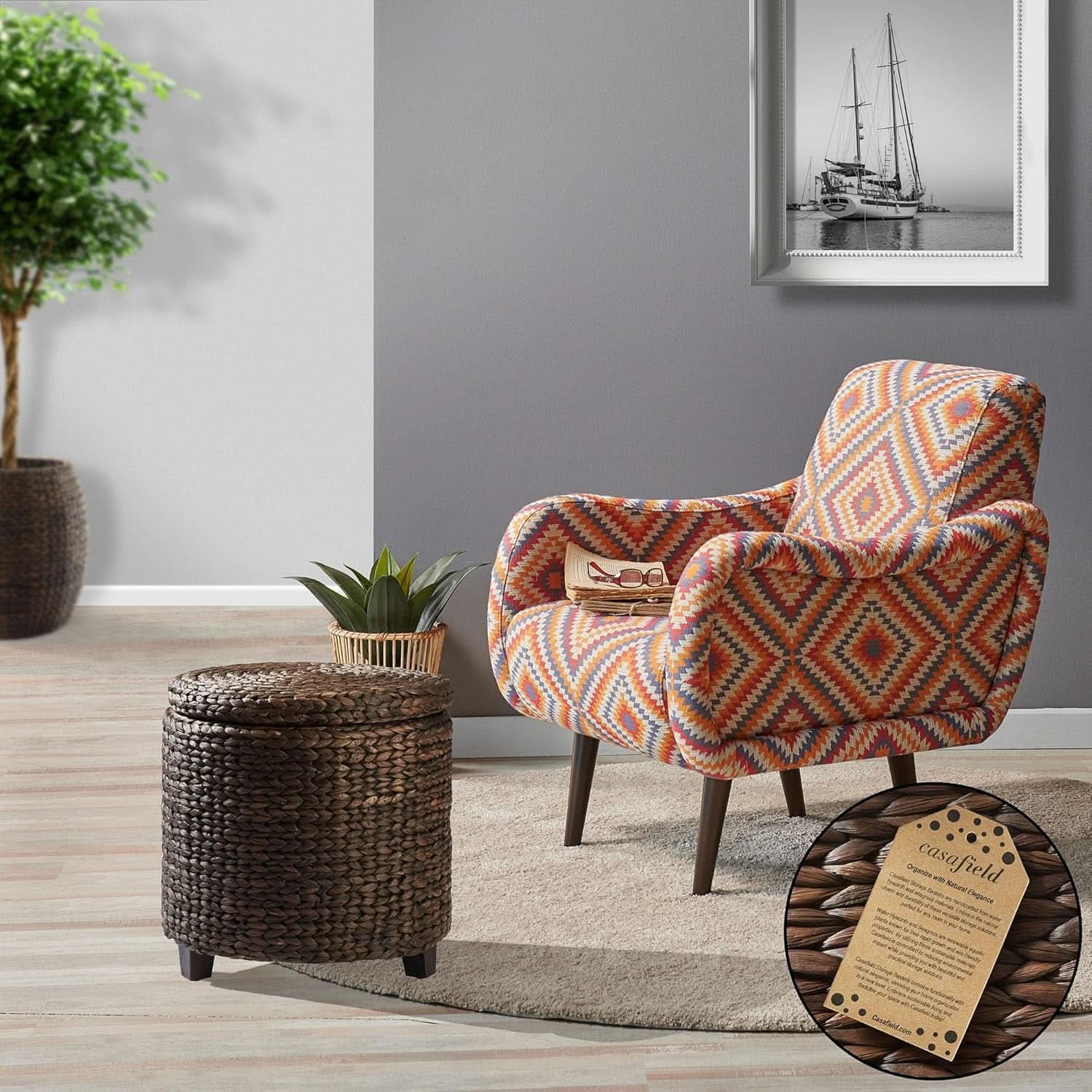 Espresso Handwoven Water Hyacinth Seventeen Inch Ottoman