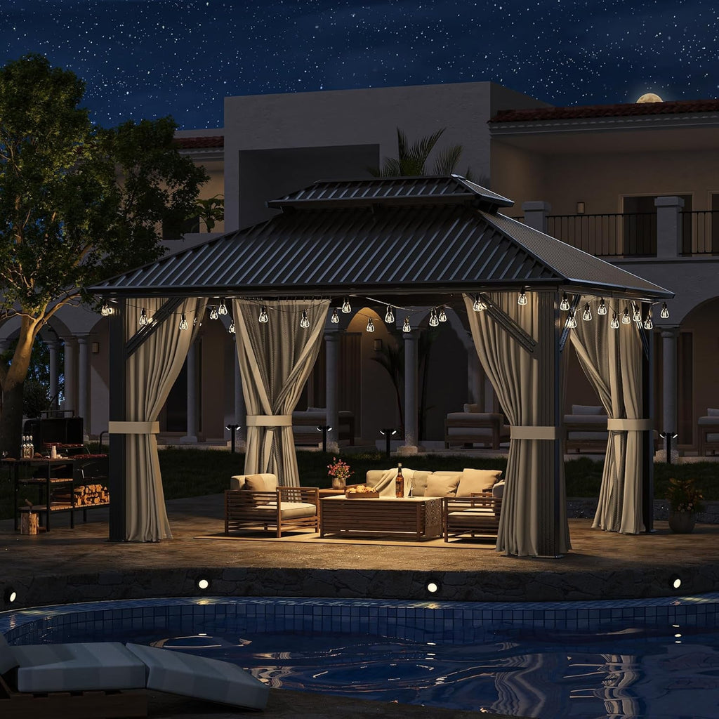 10x12 Gazebo Hardtop Aluminum Frame Galvanized Roof