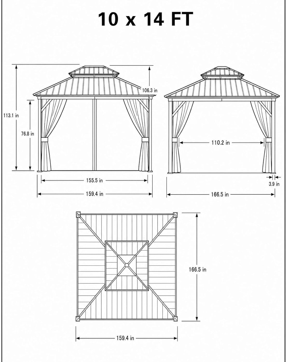 10x14 Ft Weatherproof Hardtop Aluminum Gazebo Roof