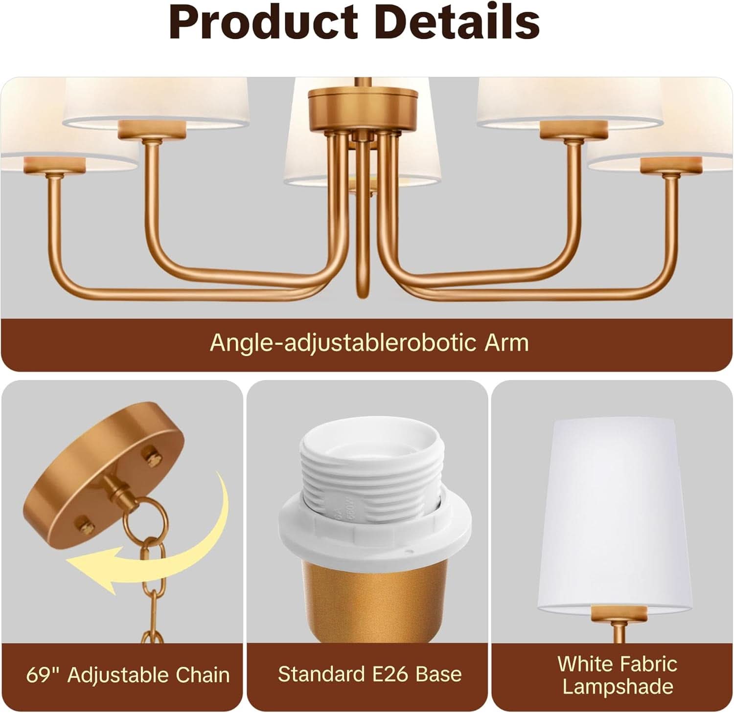 Brass Farmhouse Chandelier Five Light Adjustable Fixture
