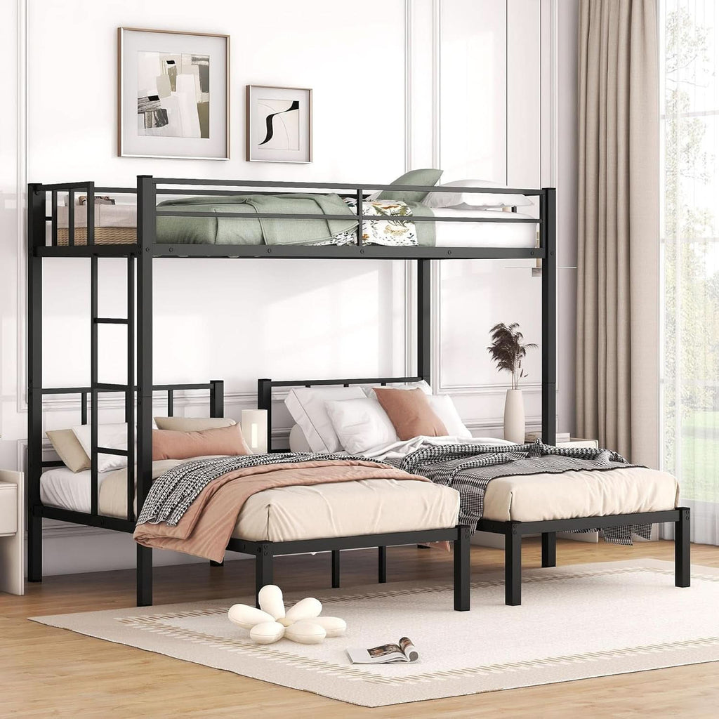 Triple Bunk Bed For Three Kids Built In Desk Black