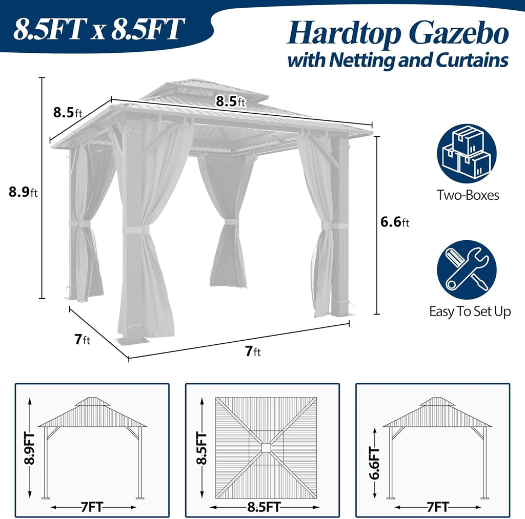 8.5x8.5 Outdoor Hardtop Gazebo With Ventilated Roof