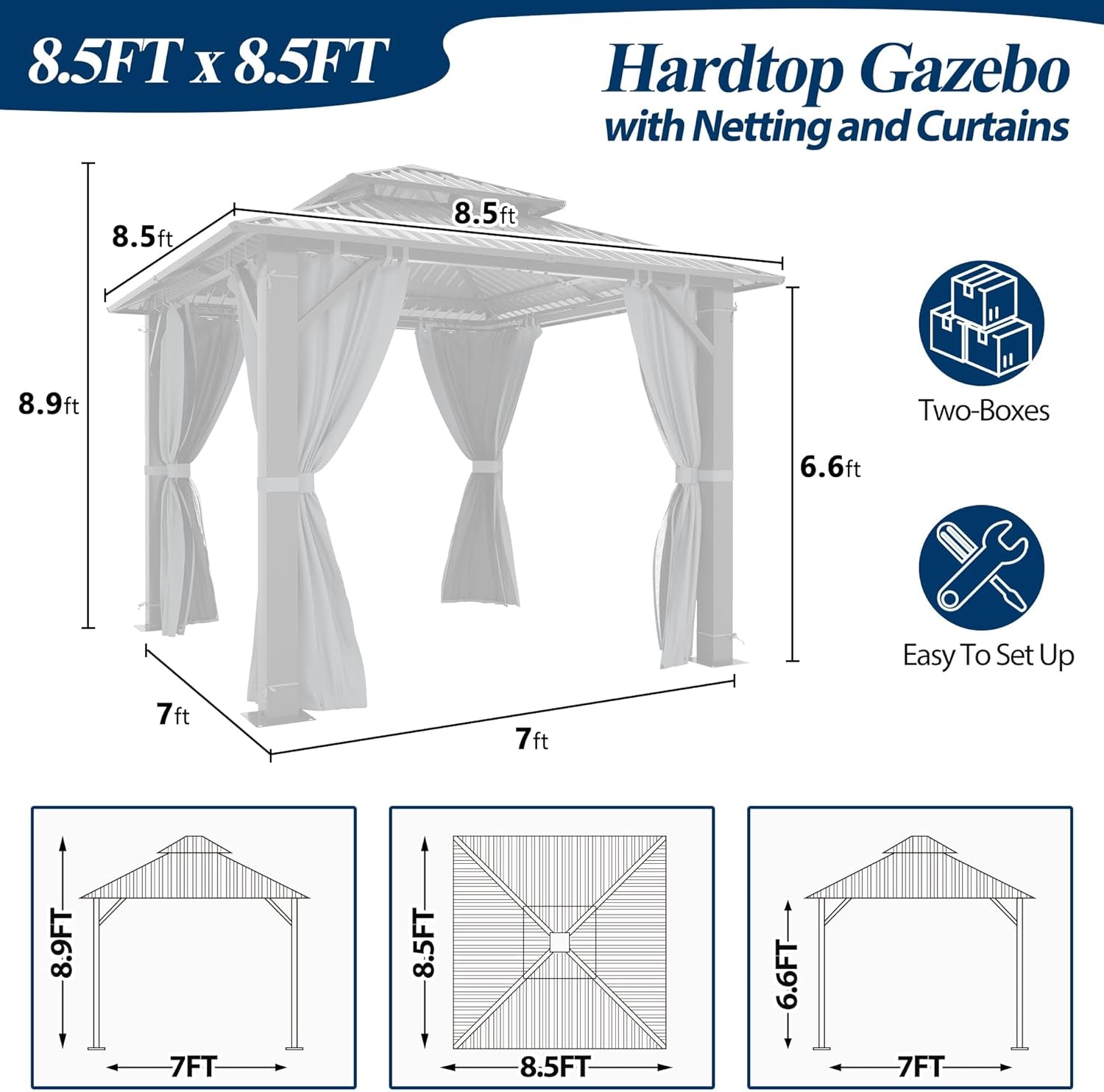 8.5x8.5 Outdoor Hardtop Gazebo With Ventilated Roof