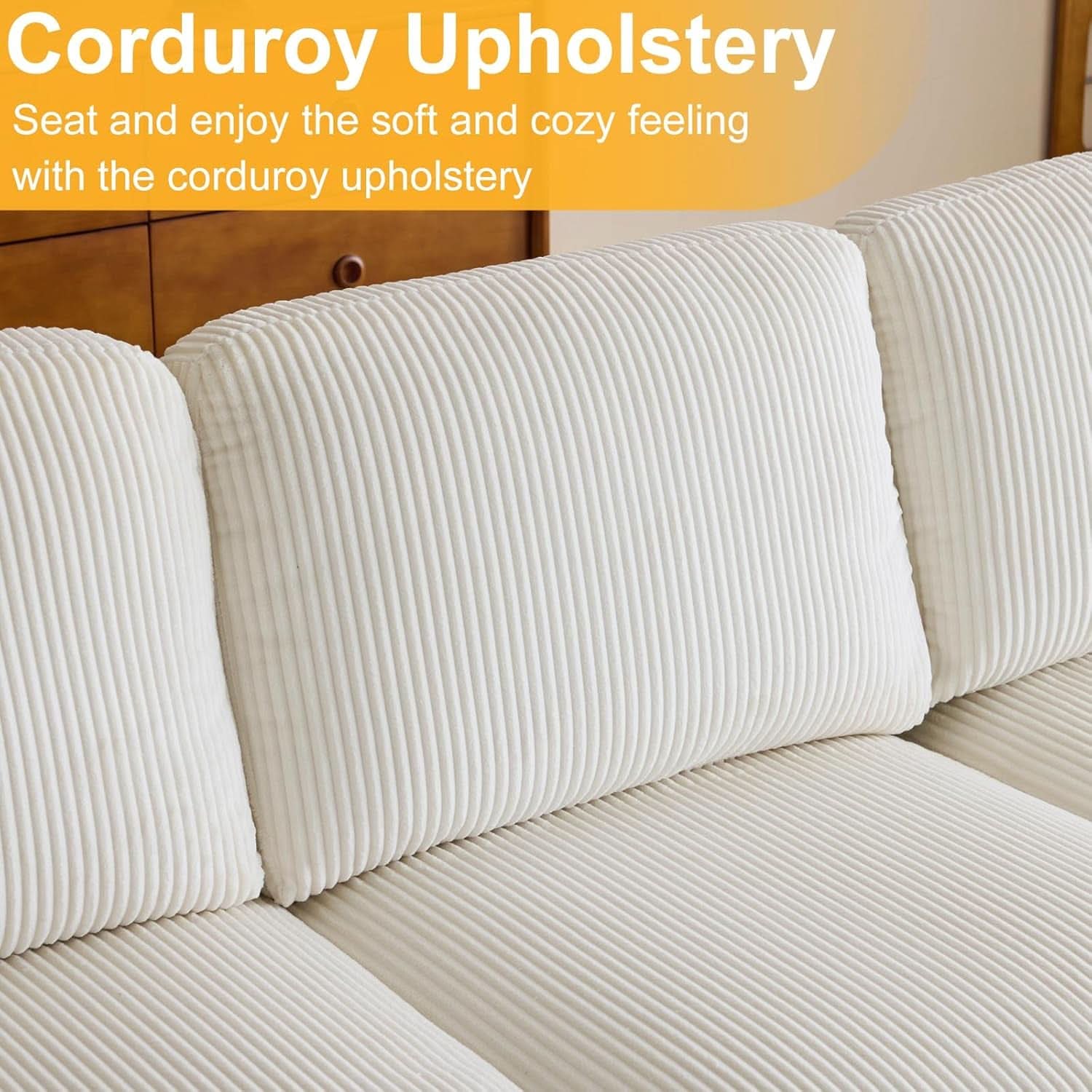 Beige 111 Inch U Shape Corduroy Sectional Sofa With Chaises