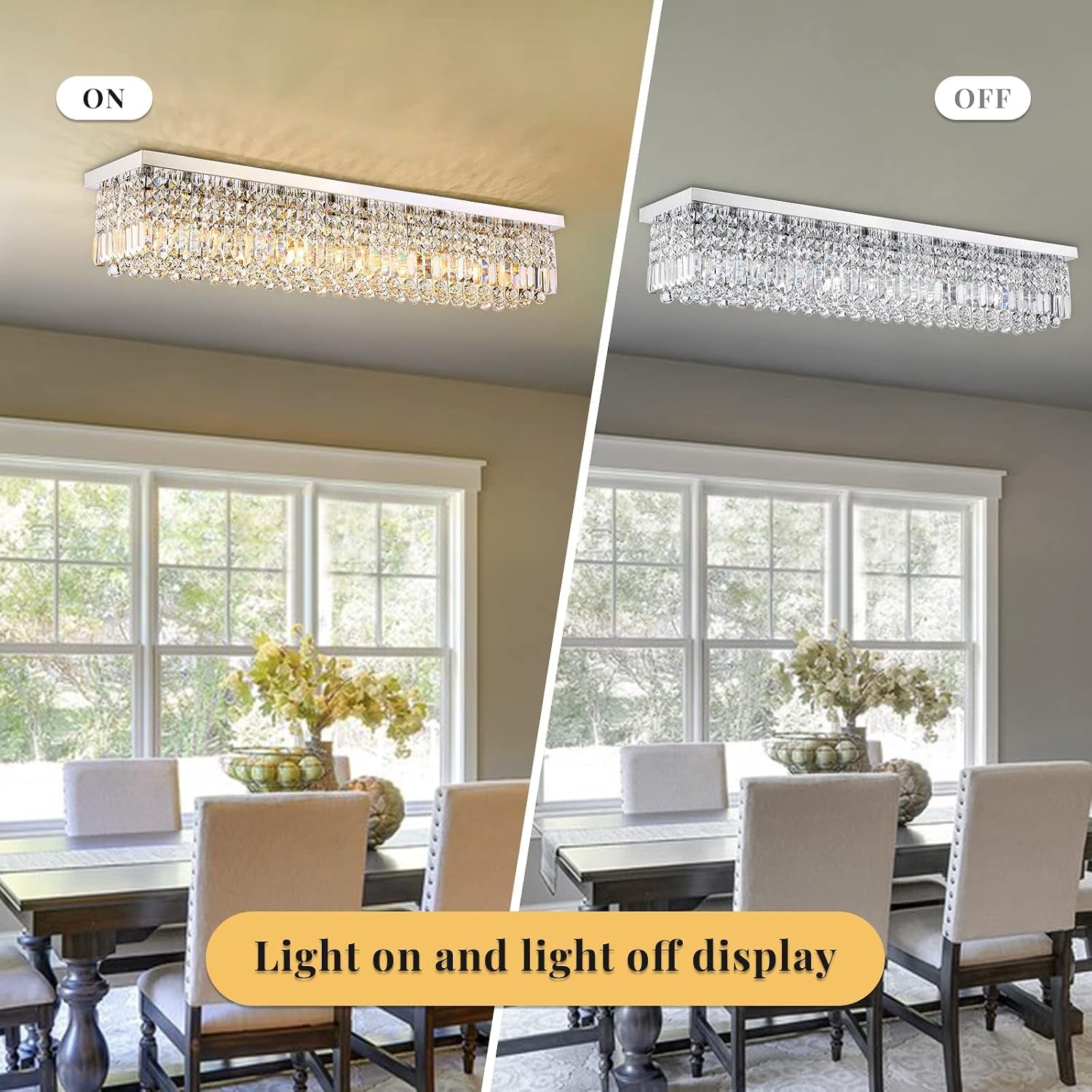 Rectangular Crystal Chandelier 10 Lights Chrome Fixture