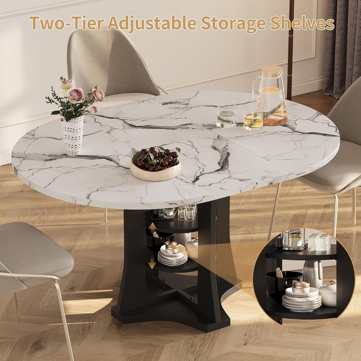 White Marble Extendable Dining Table Circular Convertible