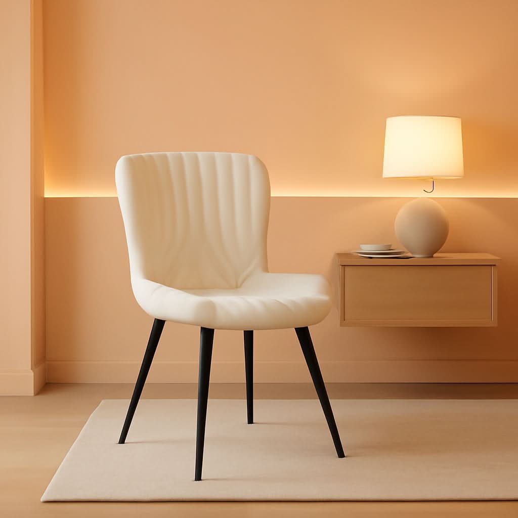 Beige Upholstered PU Leather Space Saving Ergonomic Dining Chair Set