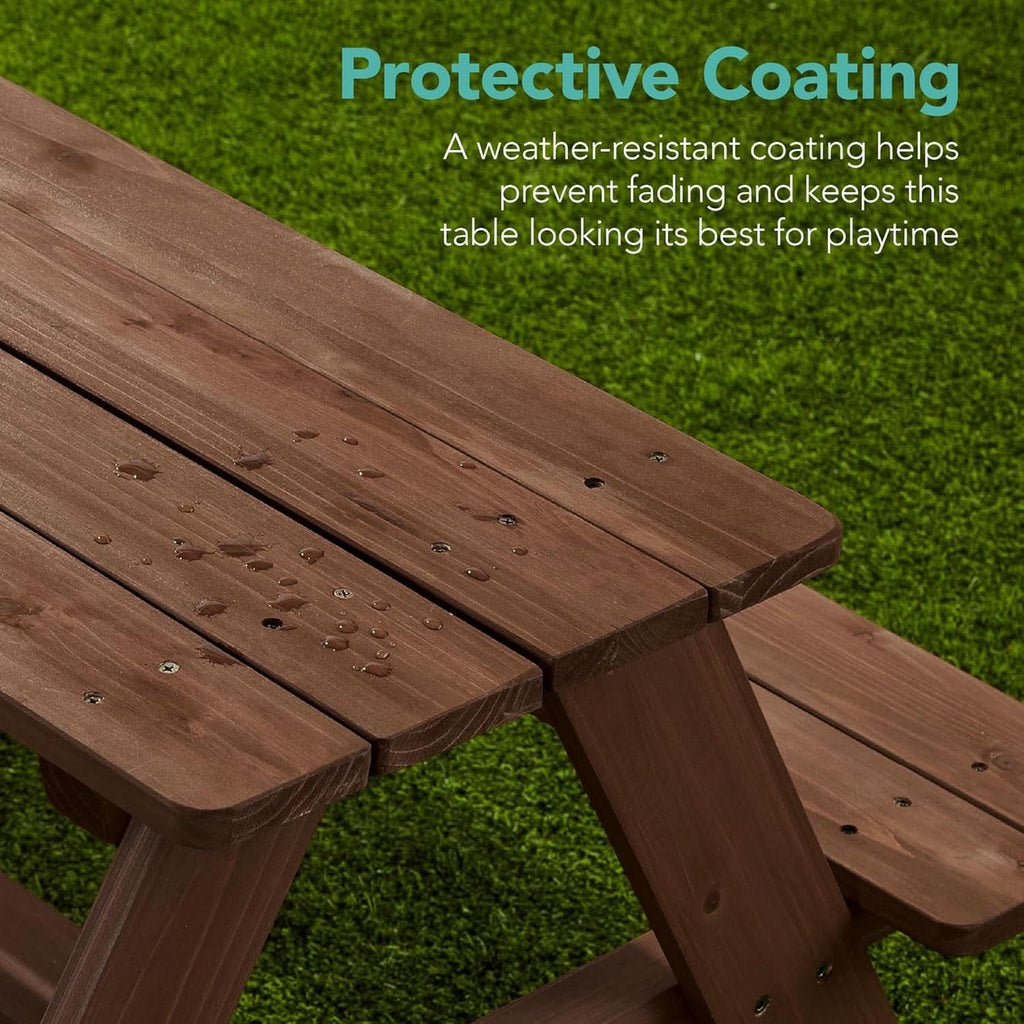 Walnut Wooden Kids Picnic Table With Adjustable Umbrella