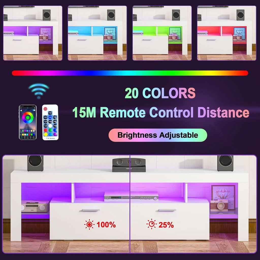 63 Inch White TV Stand With Premium LED Illumination