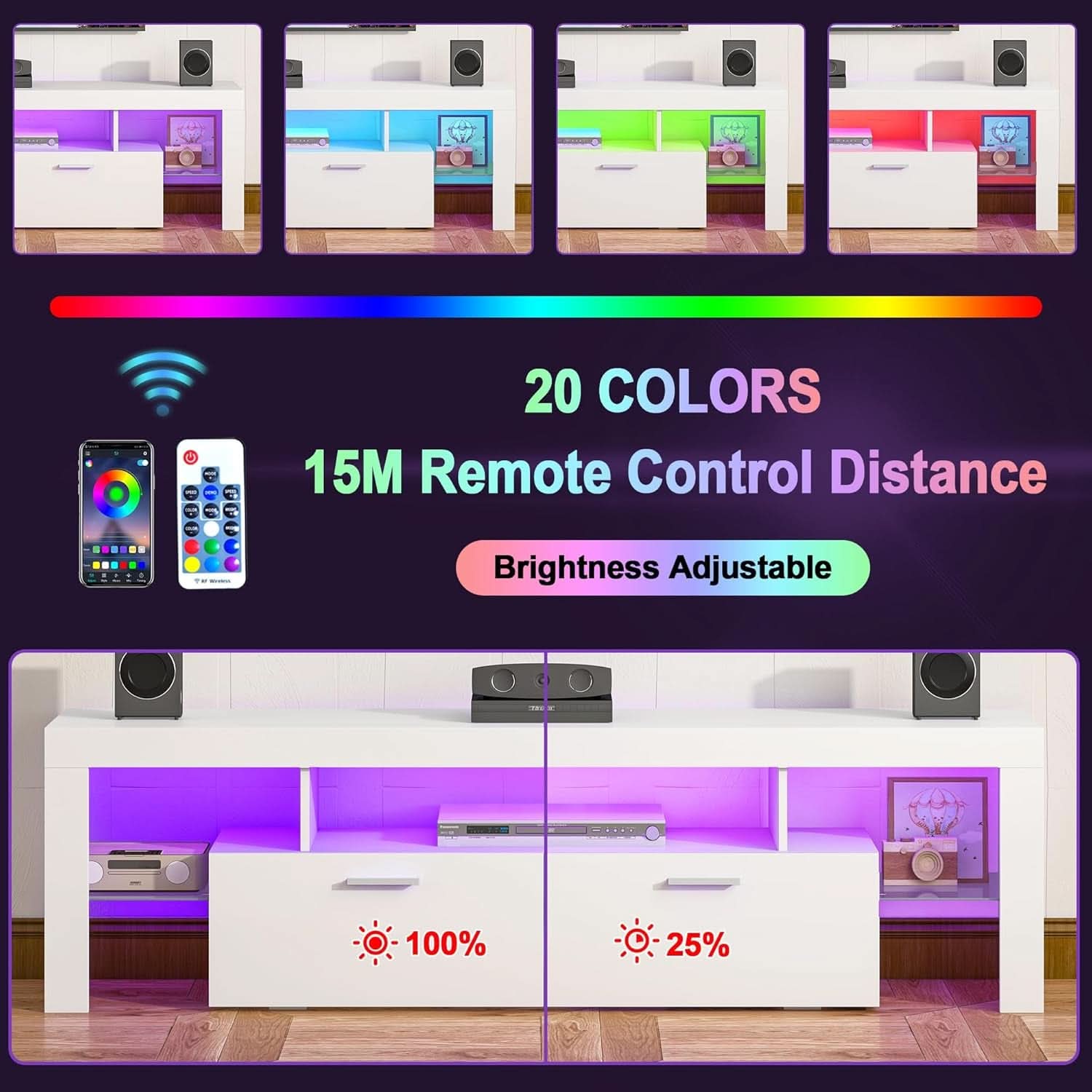 63 Inch White TV Stand With Premium LED Illumination