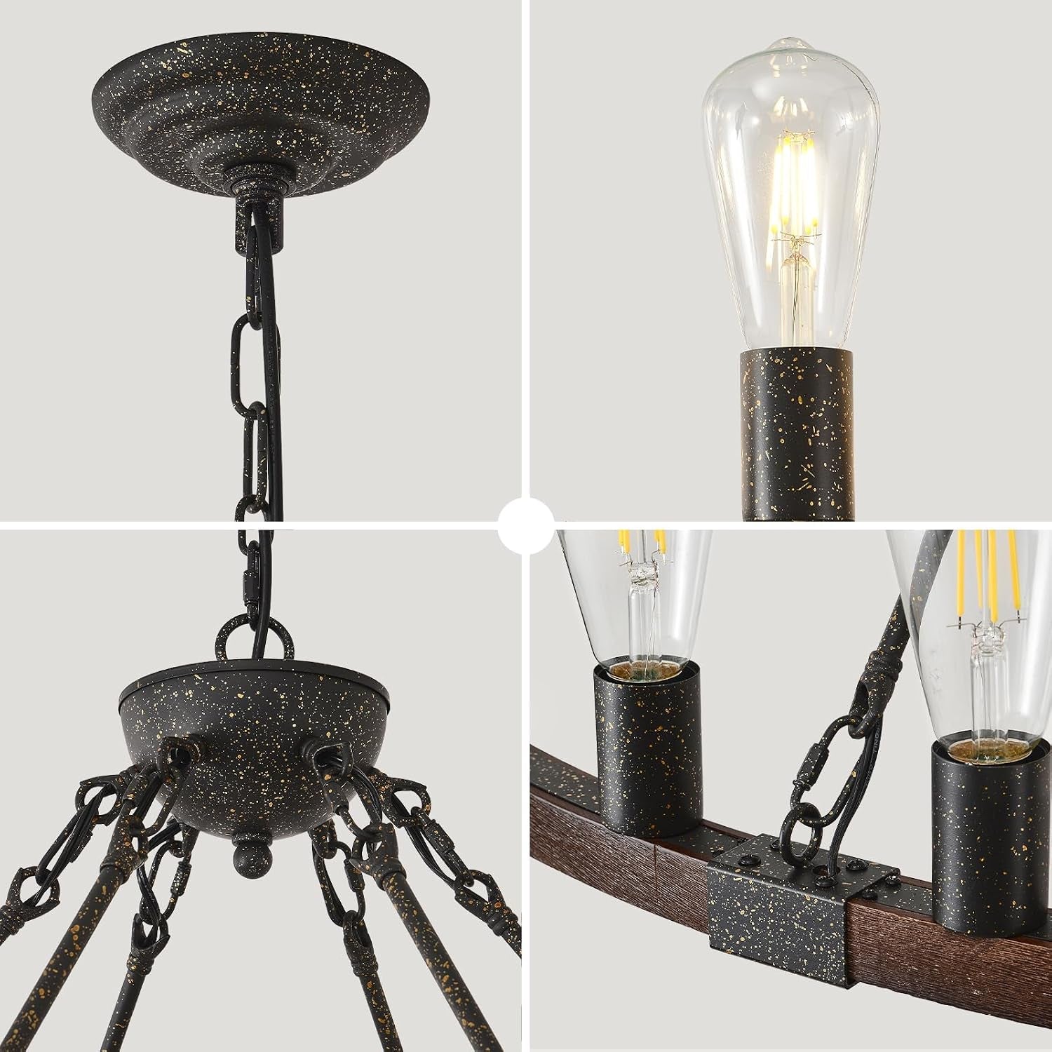 XL Handcrafted Matte Black Walnut Wagon Wheel Chandelier