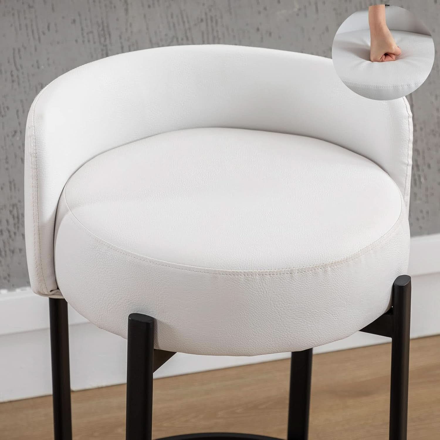 26 Inch Round Faux Leather Bar Stools Set Of 2 White